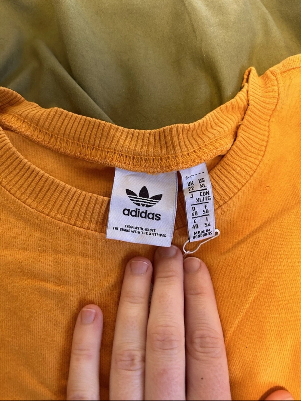 adidas Orange Ribbed-Neck Trefoil Tag Tee